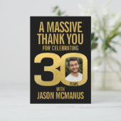 30th birthday photo thanks black and gold サンキューカード (スタンド正面)