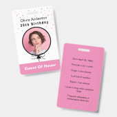 30th Birthday Pink Photo ID Guest Of Honor バッジ (正面＆裏面)