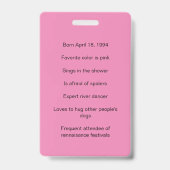 30th Birthday Pink Photo ID Guest Of Honor バッジ (裏面)