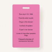 30th Birthday Pink Photo ID Guest Of Honor バッジ (裏面)