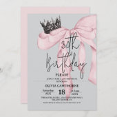 30th Birthday ⎮ Pink Royal Bow Birthday  招待状 (正面/裏面)