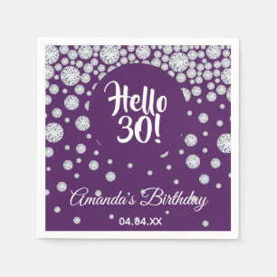 30th birthday purple diamonds名 スタンダードカクテルナプキン