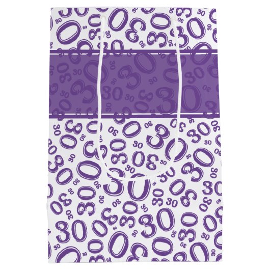 30th Birthday Random Number Pattern Purple/White ミディアムペーパーバッグ (裏面)