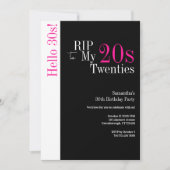 30th Birthday RIP 20sこんにちは30sパーティーブラックピンク 招待状 (正面)