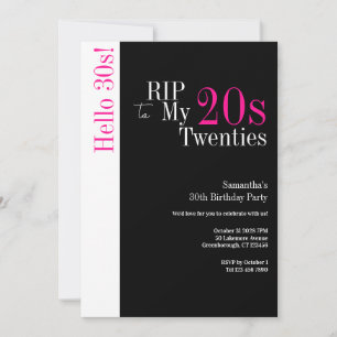 30th Birthday RIP 20sこんにちは30sパーティーブラックピンク 招待状