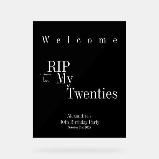 30th Birthday RIP 20sパーティーへようこそ アクリルサイン (正面)