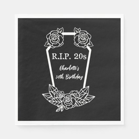 30th Birthday Rip 20sブラックバラ棺パーティー スタンダードランチョンナプキン (正面)