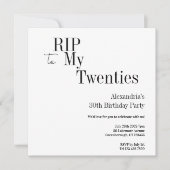 30th Birthday RIP 20s Black and White Minimal 招待状 (正面)
