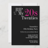 30th Birthday RIP 20s Party Black and Pink 招待状 (正面)