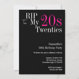 30th Birthday RIP 20s Party Black and Pink 招待状