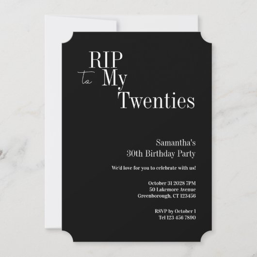 30th Birthday RIP Twenties Party Black and White 招待状 (正面)