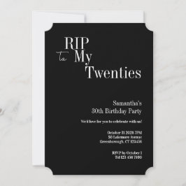 30th Birthday RIP Twenties Party Black and White 招待状