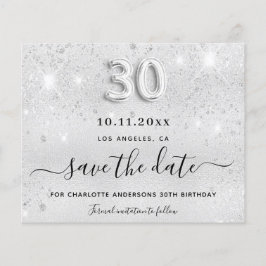 30th birthday silverグリッターは日付カードを保存