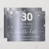 30th birthday silverグリッターは日付カードを保存 (正面/裏面)