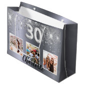 30th birthday silverグリッター写真名 ラージペーパーバッグ (正面アングル)