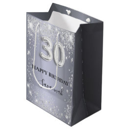 30th birthday silverグリッター名台本 ミディアムペーパーバッグ