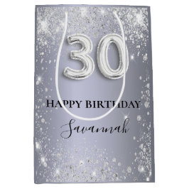 30th birthday silverグリッター名台本 ミディアムペーパーバッグ