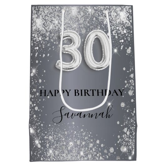 30th birthday silverグリッター名台本 ミディアムペーパーバッグ (裏面)