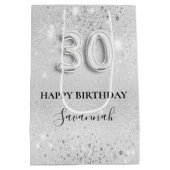 30th birthday silverグリッター名 ミディアムペーパーバッグ (裏面)