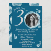 30th Dark Teal Bubbles Birthday Party Invitation 招待状 (正面/裏面)
