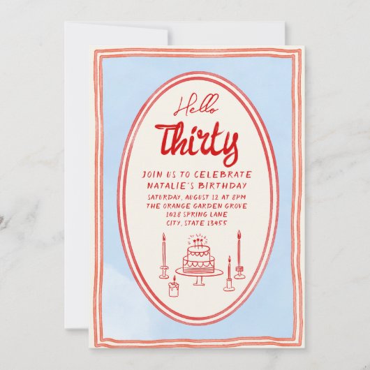 30th Hand 書 Cakeの写真予測できな誕生日 招待状 (正面)