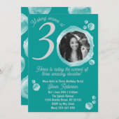 30th Ocean Teal Bubbles Birthday Party Photo 招待状 (正面/裏面)