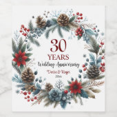 30th Pearl Wedding Anniversary Elegant Winter ワインラベル (シングルラベル)