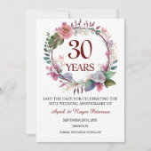 30th Pearl Wedding Anniversary Floral セーブザデート (正面)