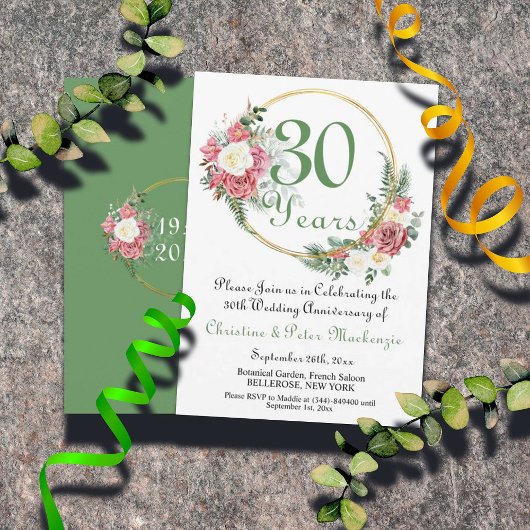 30th Pearl's Anniversary 結婚バラ金ゴールドフレーム 招待状