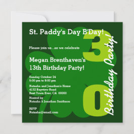 30th ST PATRICK Birthday Party Shamrock A01 招待状