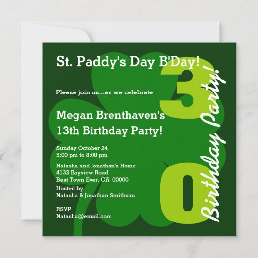 30th ST PATRICK Birthday Party Shamrock A01 招待状 (正面)