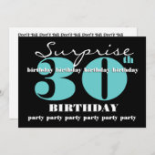 30th SUPLISE BIRTHDAYパーティー招待アクアブラック 招待状 (正面/裏面)