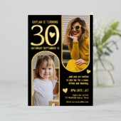 30th two arches birthday black金ゴールドハート 箔招待状 (立ち正面)