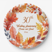 30th Wedding Anniversary Fall Floral ペーパープレート (正面)