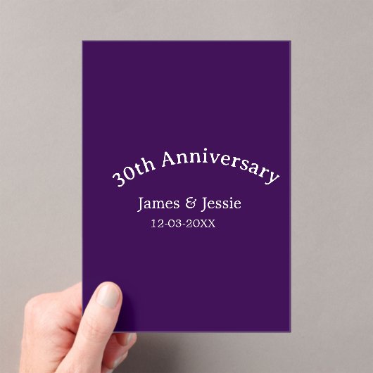 30th wedding anniversary name date purple simple  アクリル招待状 (インサイチュ (ポータブル))
