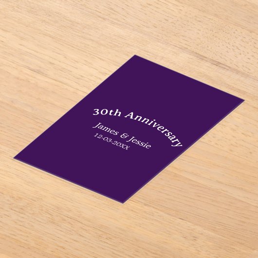 30th wedding anniversary name date purple simple  アクリル招待状 (レイダウン)