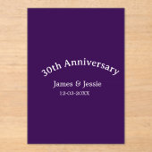 30th wedding anniversary name date purple simple  アクリル招待状 (正面)