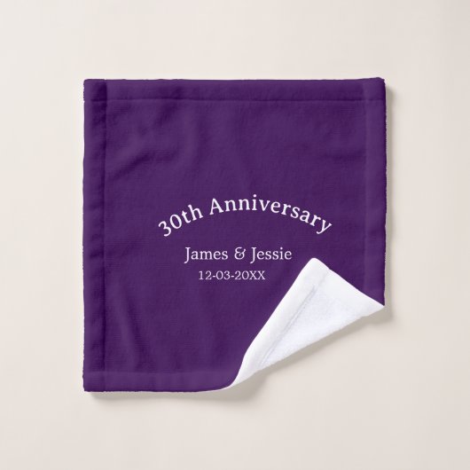 30th wedding anniversary name date purple simple  ウォッシュタオル (ウォッシュタオル)