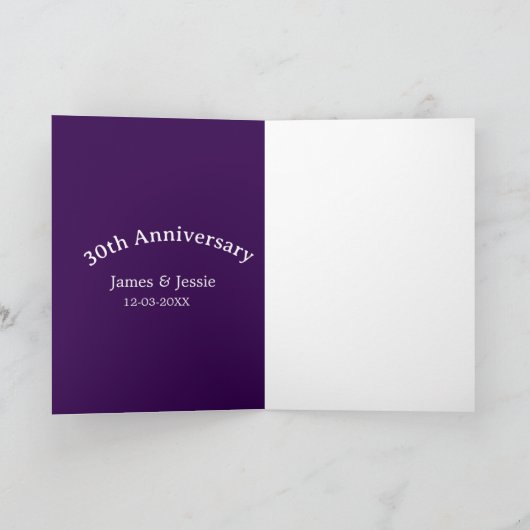 30th wedding anniversary name date purple simple  カード (内部)