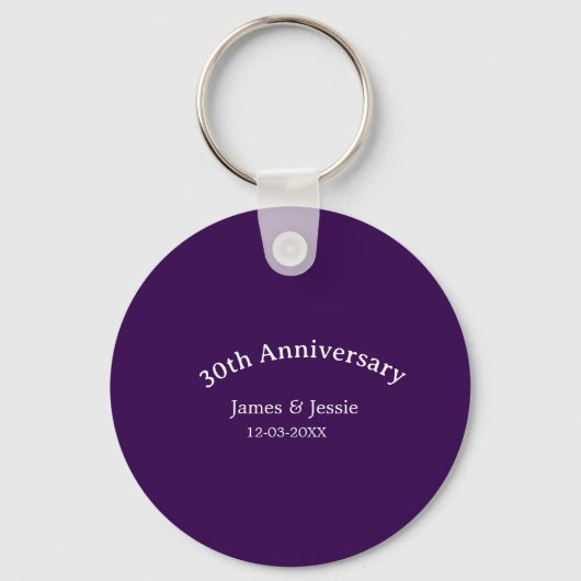 30th wedding anniversary name date purple simple  キーホルダー (正面)