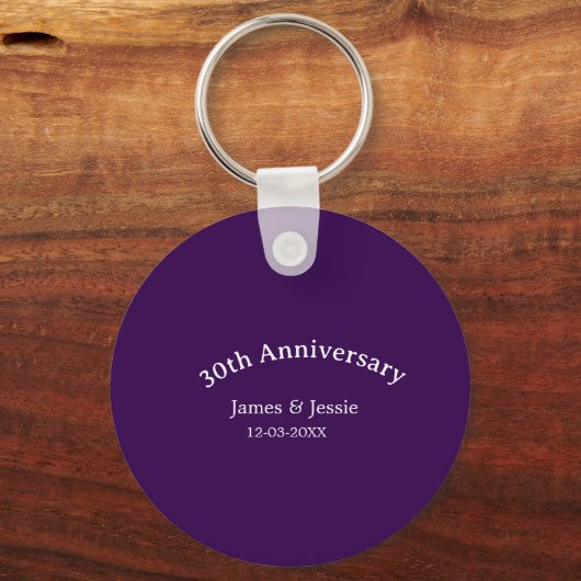 30th wedding anniversary name date purple simple  キーホルダー (裏面)