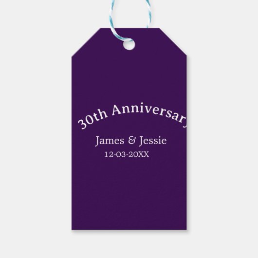30th wedding anniversary name date purple simple  ギフトタグ (正面)