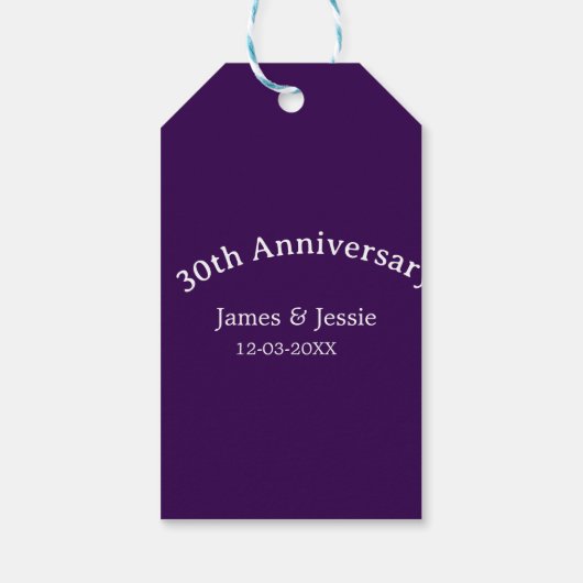 30th wedding anniversary name date purple simple  ギフトタグ (裏面)