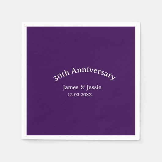 30th wedding anniversary name date purple simple  スタンダードカクテルナプキン (正面)