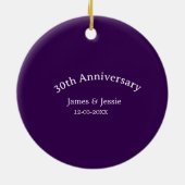 30th wedding anniversary name date purple simple  セラミックオーナメント (裏面)