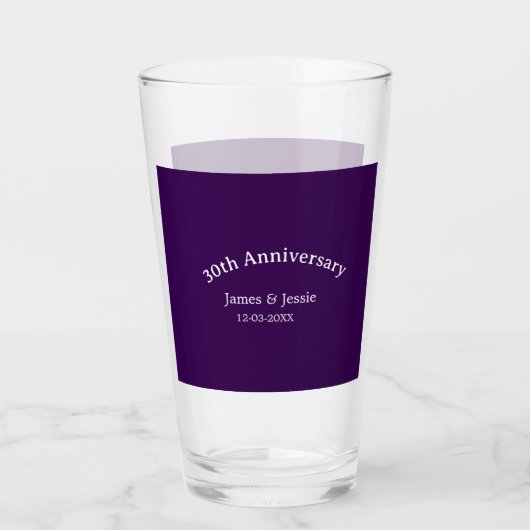 30th wedding anniversary name date purple simple  タンブラーグラス (正面)