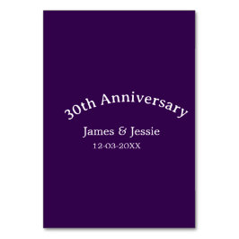 30th wedding anniversary name date purple simple  テーブルナンバー