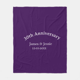 30th wedding anniversary name date purple simple  フリースブランケット