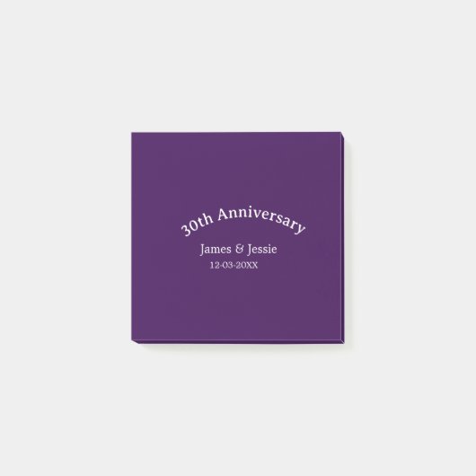 30th wedding anniversary name date purple simple  ポストイット (正面)