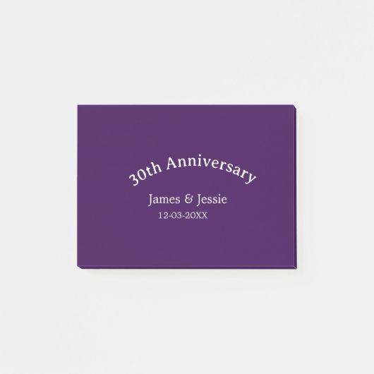 30th wedding anniversary name date purple simple ポストイット (正面)